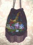 Plum Beaded Reticule with Cornucopia Design