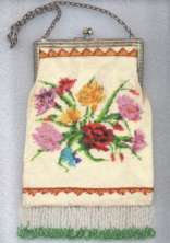 Floral Spray on White with Tipped Fringe