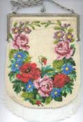 Micro-Beaded Floral Purse with Sterling Silver Jeweled Frame