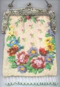 floral Beaded Purse with Silver Filigreed Figural Frame