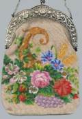 Scenic Cornucopia Beaded Purse with Silver Cherub Frame