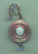 Jeweled and Enameled Vanity Purse with Beaded Chain Handle and Tassel Fringe