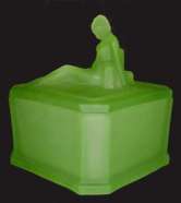 "Godiva" Deco Nude Powder Jar by Kenneth R. Haley in 1929 for Phoenix Glass Co.