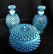 Fenton Blue Opalescent Vanity Set