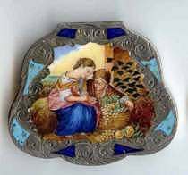 RARE Figural "Buying Grapes" Sterling Vermeil Compact