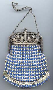 Rare Whiting and Davis "El-Sah" Mesh Purse with Ornate Filigreed Hearts Frame