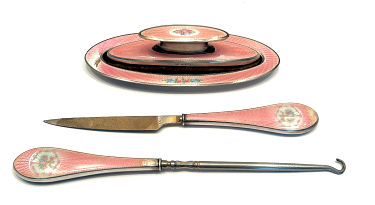 Sterling Silver Enamel Guilloche Vanity Set