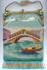 Venetian Beaded Scenic Famous "Rialto Bridge" with Spectacular Jeweled and Enameled Frame ~ MINT Condition! ~