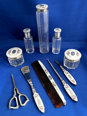 Sterling Silver Enamel Guilloche Vanity Set