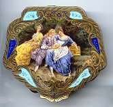 Italian Sterling Vermeil Figural Compact Feauring Romantic Couple and Chaperone