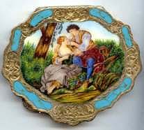 Italian Sterling Vermeil Figural Compact featuring  Romantic Couple with Little Bird