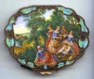 Rare and Unusual Figural Scene Italian Sterling Vermeil Compact