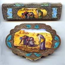 Italian Sterling Vermeil "The Gleaners" Figural Ladies in Field Famous Painting Compact