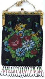 Stunning Floral Beaded Purse with Jeweled and Enameled Frame