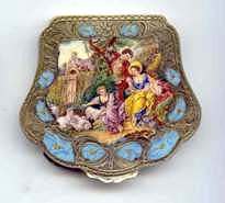 Italian Sterling Vermeil Figural Scenic Compact - People, Puttis, Sheep!