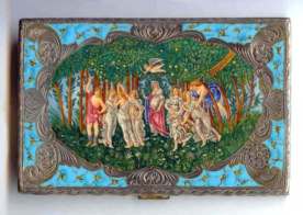 RARE RARE RARE!!! Italian Sterling Silver Cigarette Case Hand-Painted with Botticelli