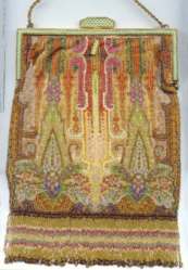 Beautiful Micro-Beaded Carpet Design Purse with Art Deco Enameled Frame