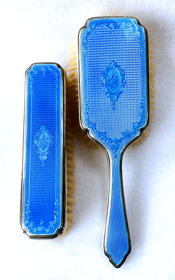 Sterling Silver Enamel Guilloche Brush Set