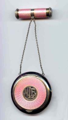 RARE Large Pink Enamel Guilloche Sterling Silver Tango Compact w/Swivel Lipstick - Made in Austria