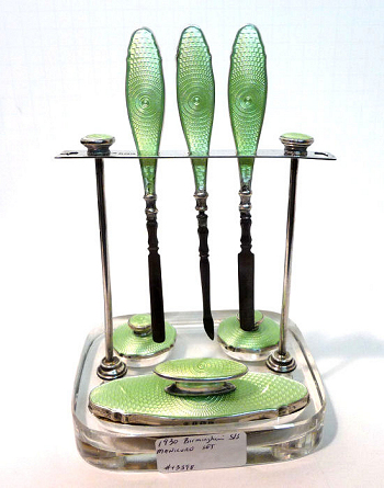 Sterling Silver Enamel Guilloche Manicure Set