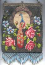Figural Peacock Beaded Purse with Lattice Fringe