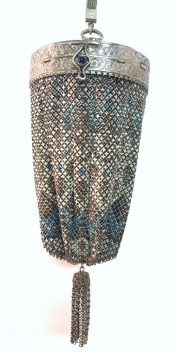 R & G Mesh Vanity Purse with Enamel Guilloche Top