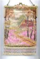 RARE French Scenic Steel-Beaded Purse in Vibrant Colors with Jeweled Frame