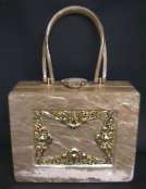 Wilardy Carmel Lucite Purse with Brass Filigree Trim