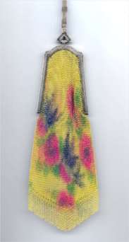 RARE Style Whiting and Davis Dresden Mesh Purse with Bluebirds and Flowers and Jeweled Frame