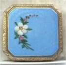 Blue Enamel Guilloche Compact with Embossed Brass Case