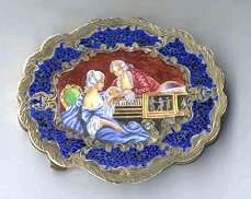 Italy Sterling Vermeil Figural Compact Lady and Gentleman at Piano with Matching Comb