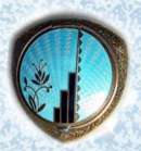 Stunning Art Deco Triangular Shaped Enamel Guilloche Compact by Evans