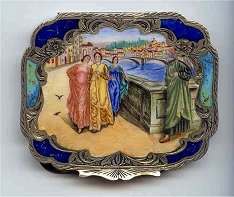 Italy Sterling Vermeil Figural Compact Ladies in Venice