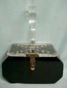 Florida Handbags Jet Black Elongated Octagonal Lucite Purse with Crystal Lid