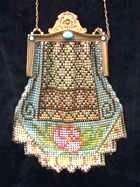 Super Rare Style Whiting and Davis Mesh "Saddlebag" Shape Purse with Jeweled Frame and Stepped Fringe