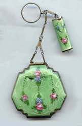 Knockout Sterling Silver Mint Green Enamel Guilloche Tango with Roses