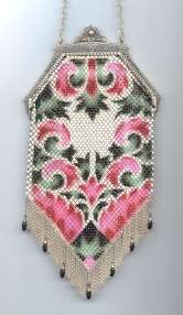 Mint Mandalian Baby Lustro Pearl Mesh Purse with Double Chain and Dangle Fringe