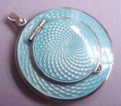 Tiny Baby Blue  Enamel Guilloche Compact Pendant