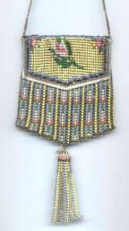 Very Rare Style Whiting and Davis Envelope Mesh Purse with Single Rose, Mint Condition!