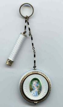 RARE Historical Tango Sterling Silver Enamel Guilloche Compact by F. and B.  with Portrait of Marie Antoinette by Vigee Lebrun