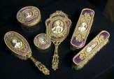 Durand French Ormulu Lavender Enamel Guilloche Vanity Set