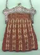 "Sweetheart" Ruby Bead Swag Style Purse w/Superb Full-Figured Angels and Heart German Silver Repousse Frame