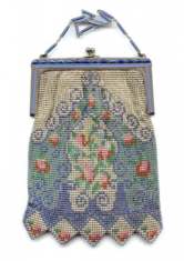 Extremely RARE Whiting and Davis Beadlite Mesh Purse w/ Double Lapis Jeweled Frame!