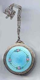 Pretty Little Aqua Enamel Guilloche Vanity with Hand-Painted Pink Roses