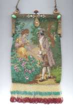 Spectacular Figural Beaded Purse with Courting Couple in Jeweled Enameled Frame!