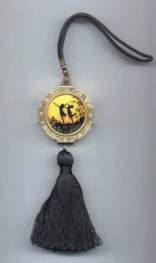 Superb Pendant Vanity Dance Purse with Silhouette of Deco Dancing Nymphs in Champleve Enameled Case