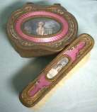 French Ornate Ormulu Dresser Set with Hand-Painted Portraits on Ivory