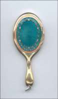 SUPER RARE! Miniature Hand Mirror Compact in Enamel Guilloche Front and Back