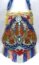 Fabulous Art Deco Egyptian Influence Beaded Purse with Carved Catalin Tinted Frame