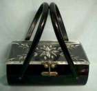 Charles Kahn Jet Black Lucite Purse with Carved Crystal Lid